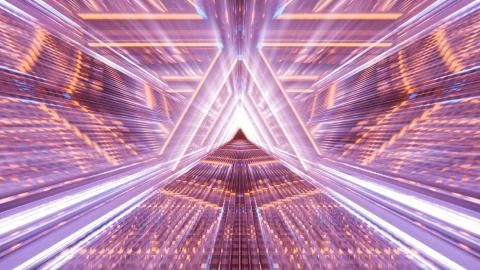 3D rendering of a cool trippy futuristic hallway in a triangular form Stock Illustration