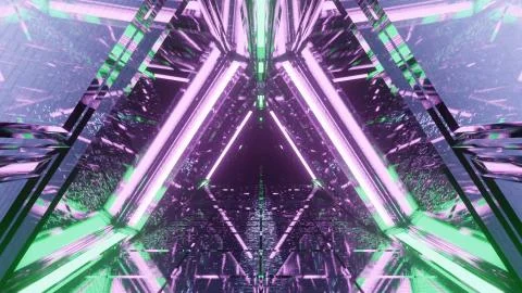 3D rendering of a cool trippy futuristic hallway in a triangular form Stock Illustration