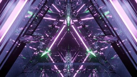 3D rendering of a cool trippy futuristic hallway in a triangular form Illustrazione stock