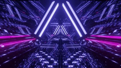 3D rendering of a cool trippy futuristic hallway in a triangular form Stock Illustration