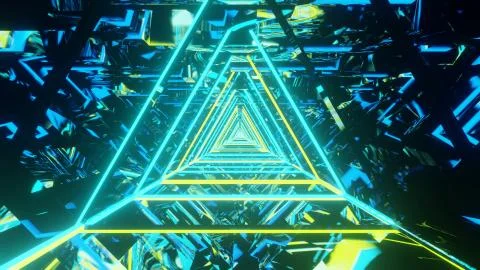 3D rendering of a cool trippy futuristic hallway in a triangular form Illustrazione stock