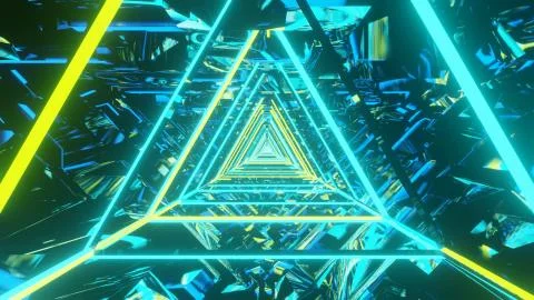 3D rendering of a cool trippy futuristic hallway in a triangular form 스톡 일러스트