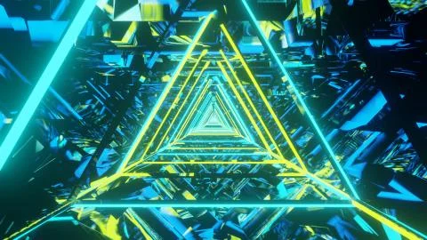 3D rendering of a cool trippy futuristic hallway in a triangular form Illustrazione stock