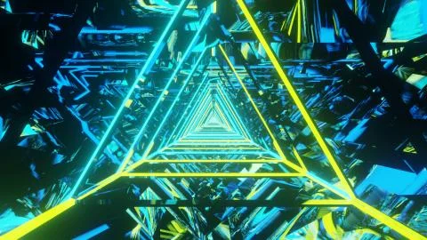 3D rendering of a cool trippy futuristic hallway in a triangular form Illustrazione stock