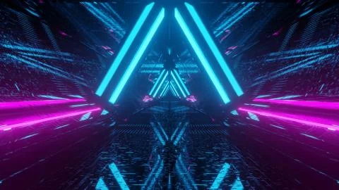 3D rendering of a cool trippy futuristic hallway in a triangular form Ilustración de archivo