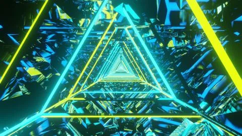 3D rendering of a cool trippy futuristic hallway in a triangular form イラスト素材