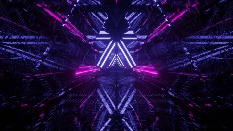 3D rendering of a cool trippy futuristic hallway in a triangular form Stock Illustration
