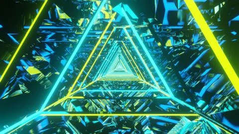 3D rendering of a cool trippy futuristic hallway in a triangular form Stock Illustration