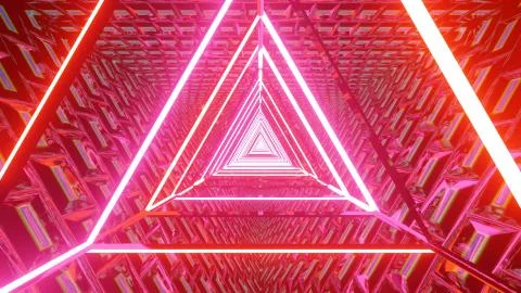 3D rendering of a cool trippy futuristic hallway in a triangular form Illustrazione stock