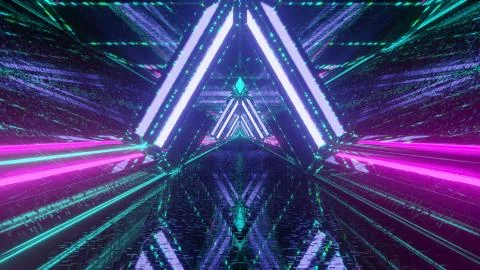 3D rendering of a cool trippy futuristic hallway in a triangular form Illustrazione stock