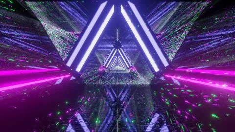 3D rendering of a cool trippy futuristic hallway in a triangular form Illustrazione stock