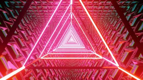 3D rendering of a cool trippy futuristic hallway in a triangular form Stock Illustration