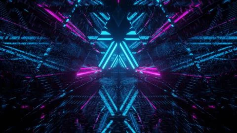 3D rendering of a cool trippy futuristic hallway in a triangular form Stock Illustration