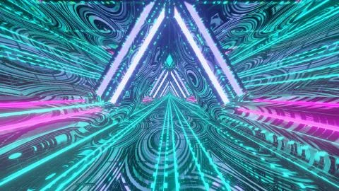 3D rendering of a cool trippy futuristic hallway in a triangular form Illustrazione stock