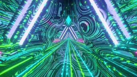 3D rendering of a cool trippy futuristic hallway in a triangular form イラスト素材