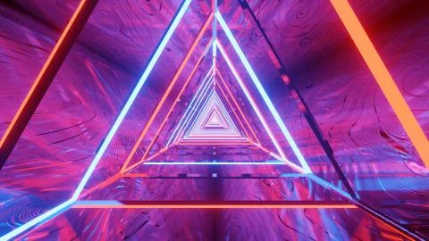 3D rendering of a cool trippy futuristic hallway in a triangular form Illustrazione stock