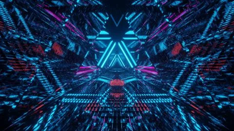 3D rendering of a cool trippy futuristic hallway in a triangular form Stock Illustration