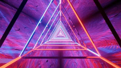 3D rendering of a cool trippy futuristic hallway in a triangular form Stock Illustration
