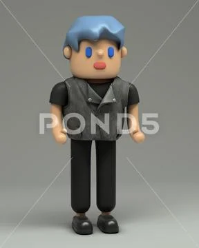 3d rendering of cool young man in t-shirt, leather vest, black pants , boots Stock Illustration