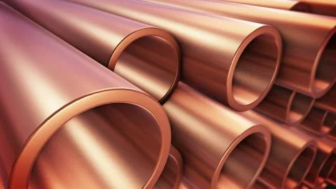 3d rendering of Copper pipes with selective focus. Ilustración de archivo