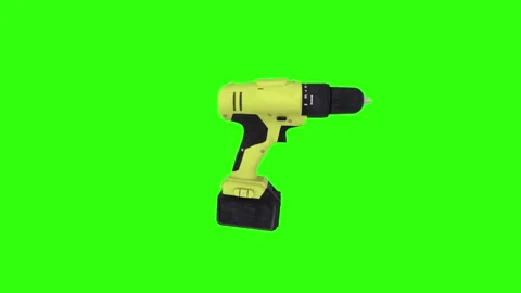 3D rendering of a cordless drill rotating on a green background Stock Footage 297584435