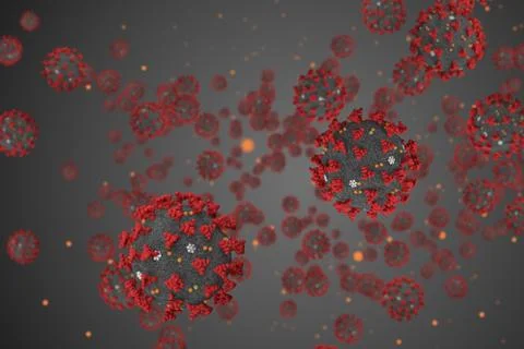 3D rendering, coronavirus cells covid-19 influenza flowing on grey gradient Иллюстрация