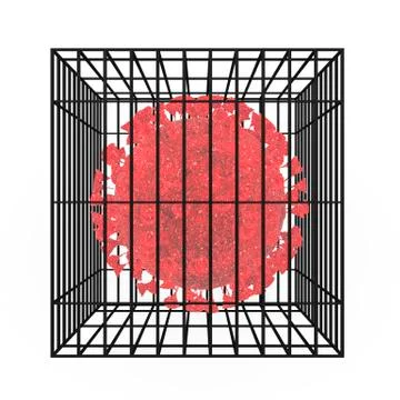 3D rendering coronavirus imprisoned in a cage behind lattice 库存插图