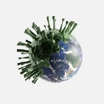 3D rendering of Coronavirus spread out all over the world. Virus invading the Stock Illustration