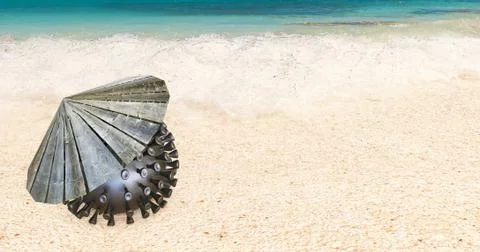 3d rendering of coronavirus on a white sand beach Stock Illustration