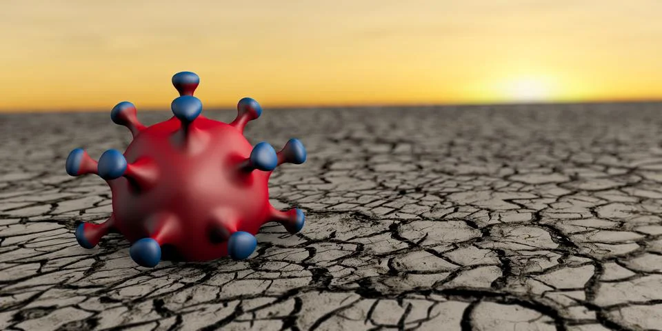 3d rendering coronvirus devastation on economy on a sunset Stock Illustration