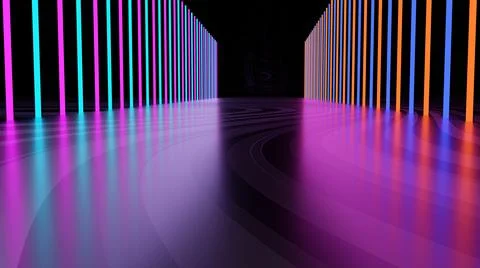 3d rendering corridor composite neon tube glow Stock Illustration