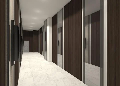 3D rendering of a corridor interior with decorative wall panels Stock Illustration