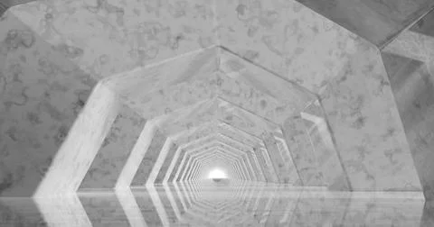 3d rendering. Corridor of light marble with columns stretching into the dista Stock Illustration