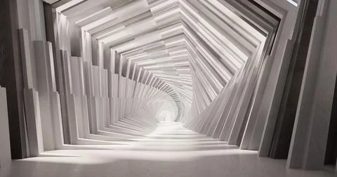 3d rendering. A corridor made of light marble with decorative elements on the Stock Illustration