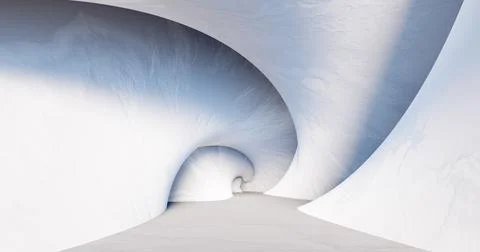 3d rendering. Corridor made of light marble with spiral walls stretching into Stock Illustration