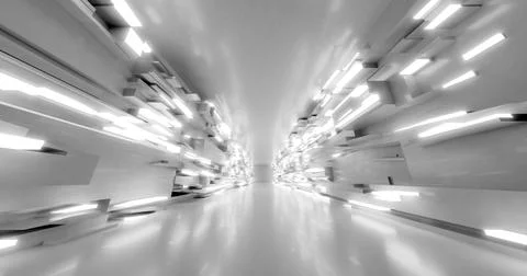 3d rendering. A corridor made of light marble with decorative elements on the Stock Illustration