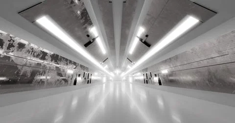 3d rendering. A corridor made of light marble with decorative elements on the Stock Illustration