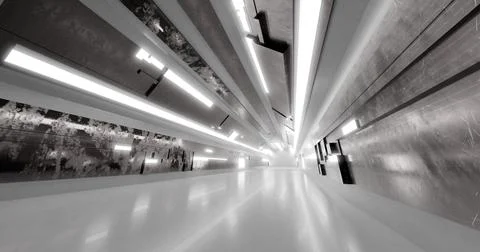 3d rendering. A corridor made of light marble with decorative elements on the Stock Illustration