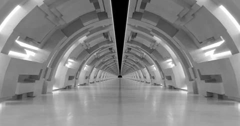 3d rendering. A corridor made of light marble with decorative elements on the Stock Illustration