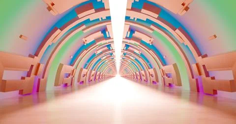 3d rendering. A corridor made of light marble with decorative elements on the Stock Illustration