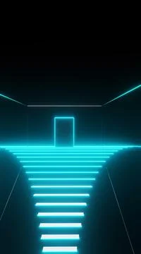 3d rendering of corridor, stairs, lights Abstract blue neon Stock Illustration
