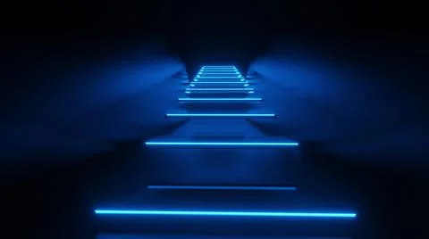 3d rendering of corridor, stairs, lights Abstract blue neon Stock Illustration