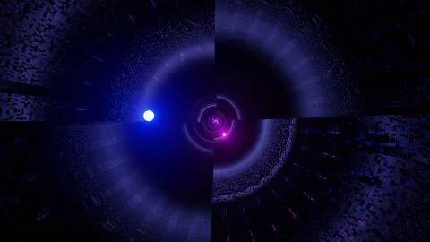 3D rendering of a cosmic circle displaced into four parts Stock Illustration