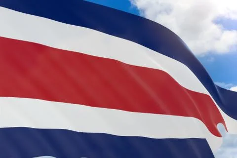 3D rendering of Costa Rica flag waving on blue sky Stock Illustration