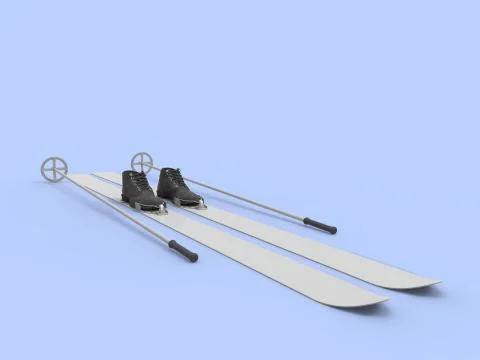 3D rendering of a couple pair of skis isolated in empty space. Ilustração Stock