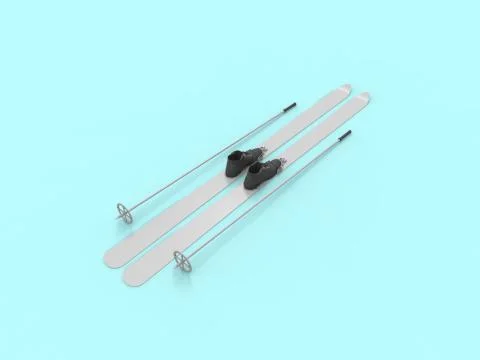 3D rendering of a couple pair of skis isolated in empty space. Ilustración de archivo