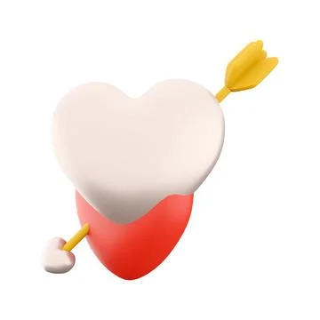 3d rendering couple red hearts pierced by Cupid's arrow icon. 3d rendering Stock Illustration