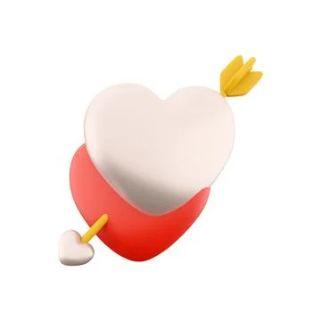 3d rendering couple red hearts pierced by Cupid's arrow icon. 3d rendering Stock Illustration