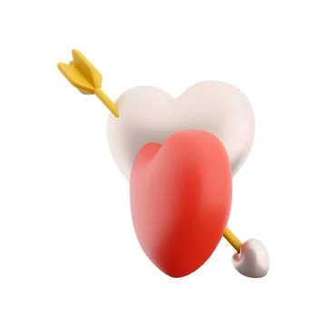 3d rendering couple red hearts pierced by Cupid's arrow icon. 3d rendering 스톡 일러스트