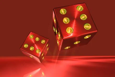 3D rendering of a couple of red rolling dices Stock Illustration